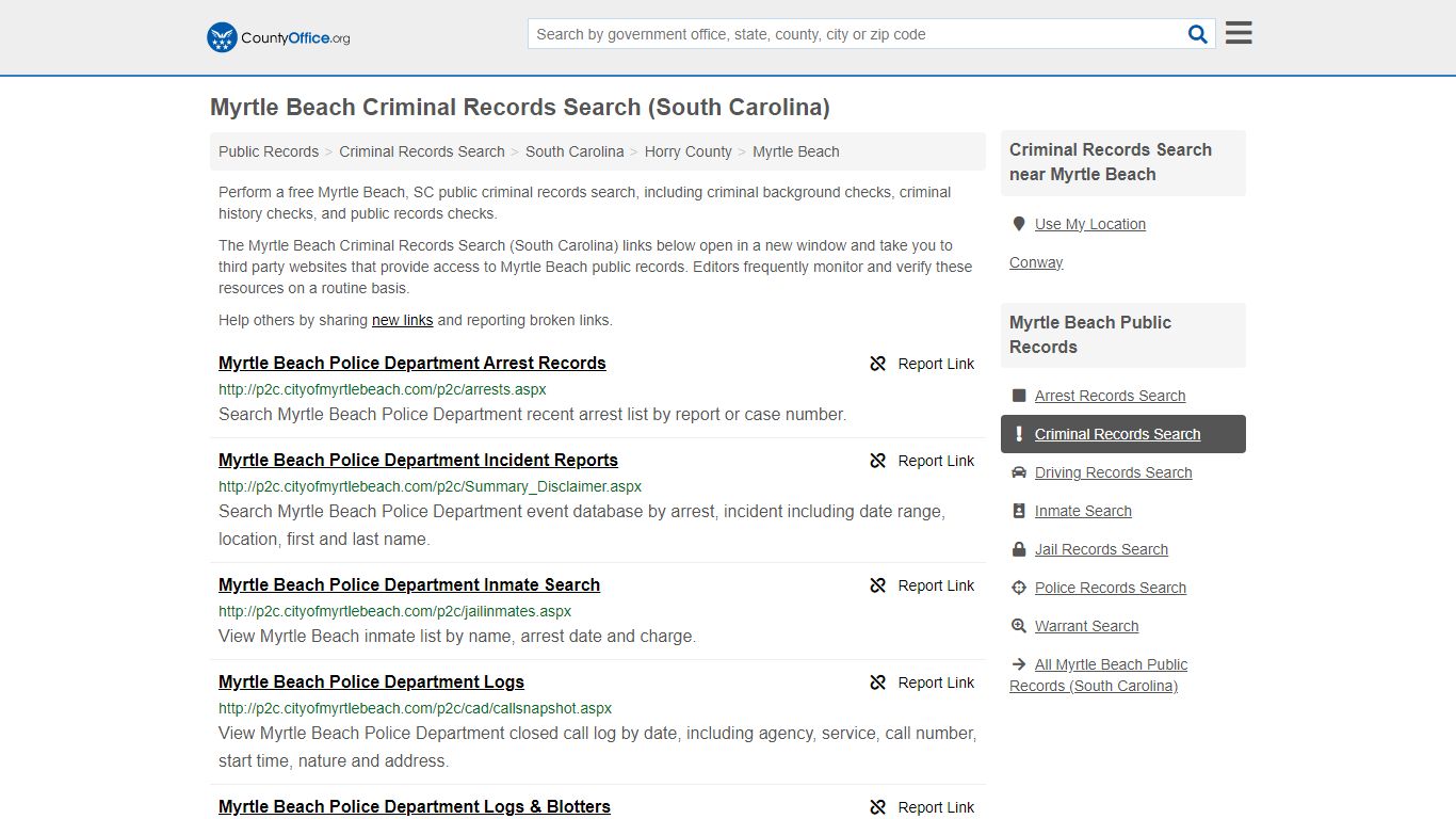 Myrtle Beach Criminal Records Search (South Carolina) - County Office