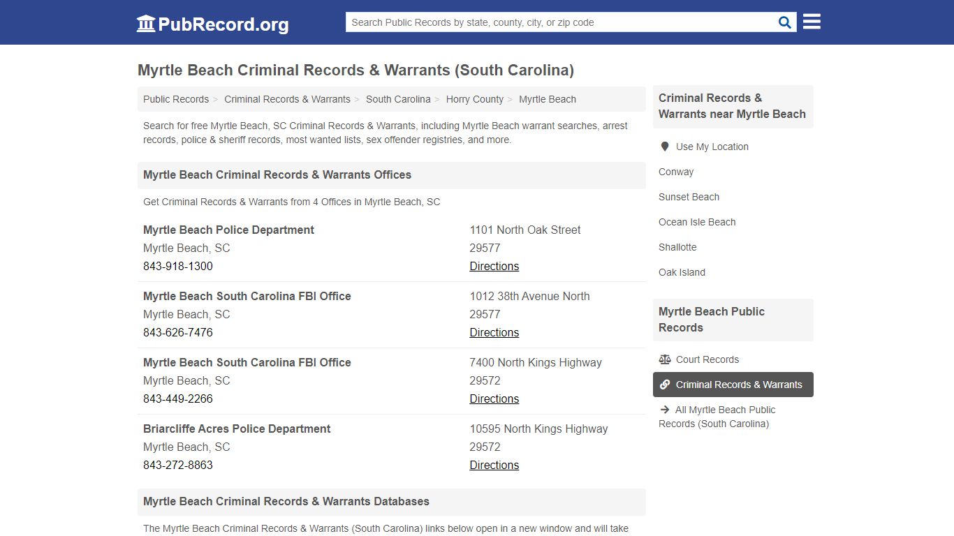 Myrtle Beach Criminal Records & Warrants (South Carolina)